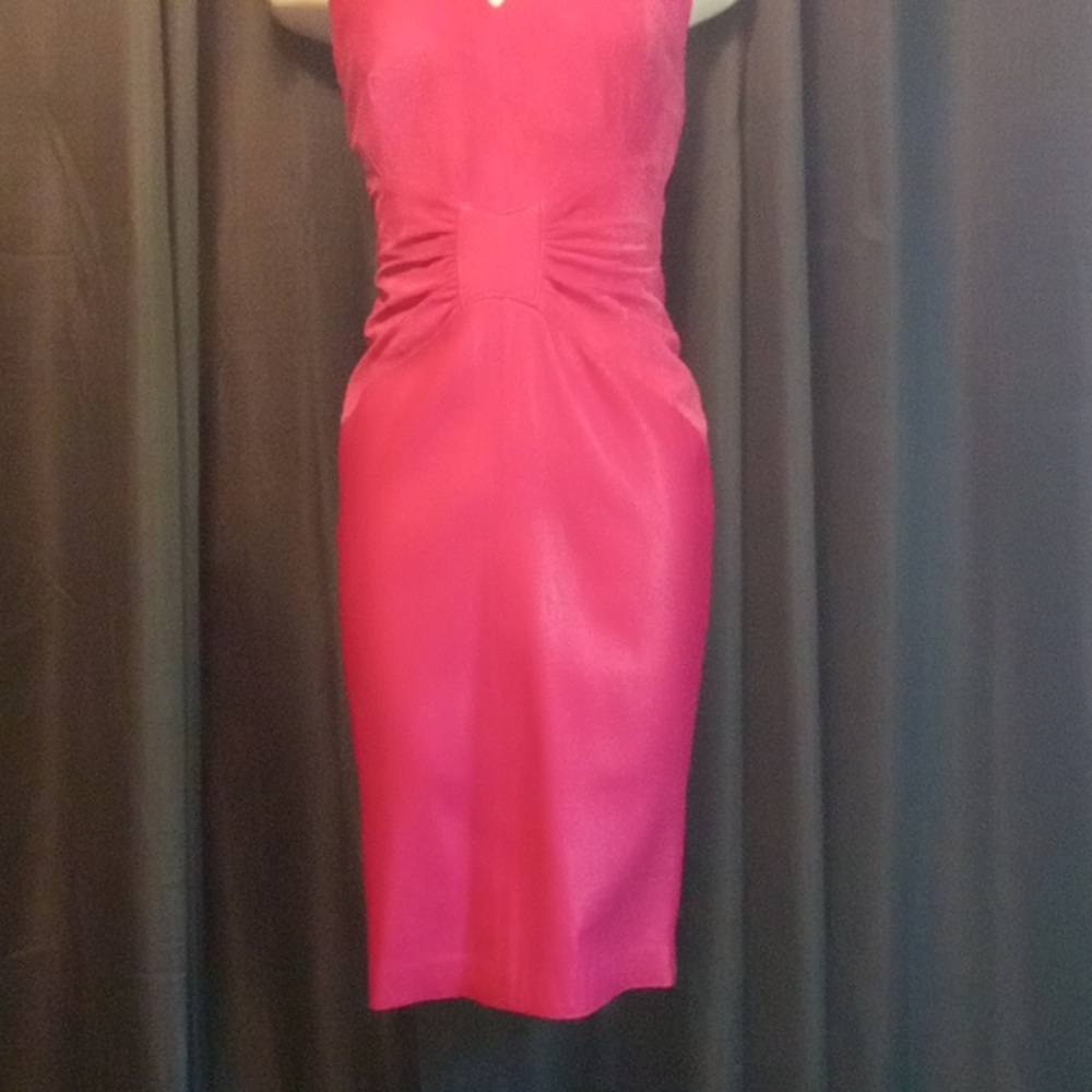 VINTAGE 80's Magenta Leather /Suede Dress - Picture 9 of 13